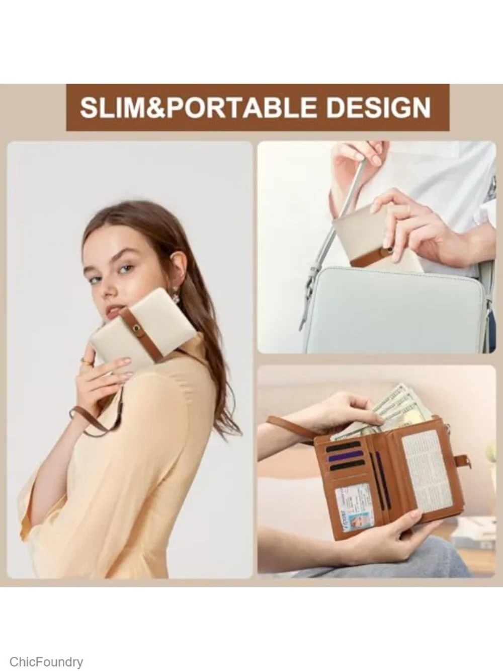 Slim RFID Blocking Bifold Wallet with Zipper Pocket Vegan Leather